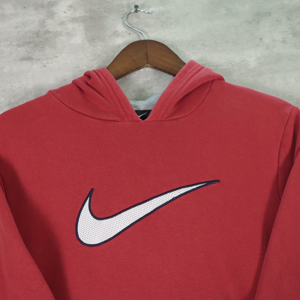 Nike Big Swoosh Hoodie Medium Red Pullover Sweatshirt Youth XL Fits M - Picture 2 of 6